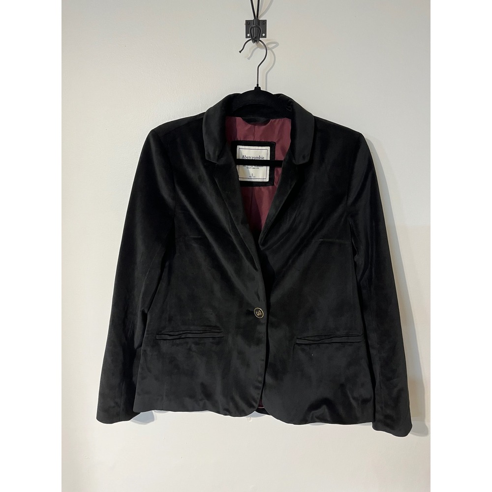 Abercrombie Womens Black Velvet Blazer Single Button Jacket Small Burgundy Linin